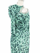 Blumarine Turquoise Leopard Print Jersey Dress Dress arcadeshops.com