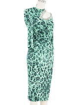 Blumarine Turquoise Leopard Print Jersey Dress Dress arcadeshops.com