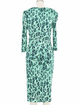 Blumarine Turquoise Leopard Print Jersey Dress Dress arcadeshops.com
