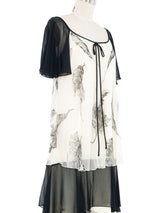 1970s Graphic Floral Flutter Dress Dress arcadeshops.com