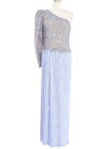 Mary McFadden Embellished Lilac One Shoulder Gown and Shawl Dress arcadeshops.com