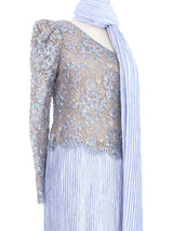 Mary McFadden Embellished Lilac One Shoulder Gown and Shawl Dress arcadeshops.com