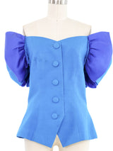Blue Silk Puff Sleeve Top Top arcadeshops.com