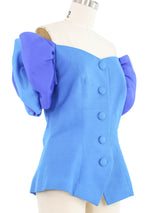 Blue Silk Puff Sleeve Top Top arcadeshops.com