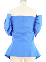 Blue Silk Puff Sleeve Top Top arcadeshops.com