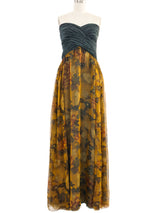 Mary McFadden Leaf Print Gown and Shawl Dress arcadeshops.com