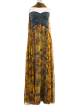 Mary McFadden Leaf Print Gown and Shawl Dress arcadeshops.com