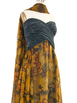 Mary McFadden Leaf Print Gown and Shawl Dress arcadeshops.com