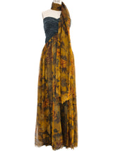 Mary McFadden Leaf Print Gown and Shawl Dress arcadeshops.com
