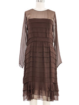 1970s Oscar de la Renta Brown Chiffon Ruffle Dress Dress arcadeshops.com