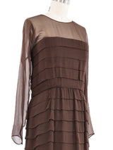 1970s Oscar de la Renta Brown Chiffon Ruffle Dress Dress arcadeshops.com