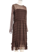 1970s Oscar de la Renta Brown Chiffon Ruffle Dress Dress arcadeshops.com