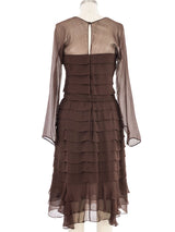 1970s Oscar de la Renta Brown Chiffon Ruffle Dress Dress arcadeshops.com