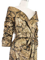 Scaasi Metallic Rose Jacquard Dress Dress arcadeshops.com