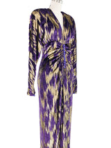 Adolfo Purple and Goldtone Velvet Evening Dress Dress arcadeshops.com