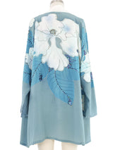 Embellished Hand Painted Blue Floral Top Top arcadeshops.com