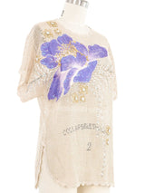 Embellished Floral Applique Crochet Top Top arcadeshops.com