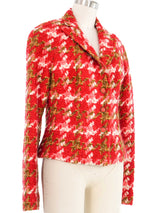 Roberto Cavalli Red Houndstooth Tweed Jacket Jacket arcadeshops.com