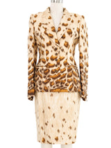 Escada Watercolor Animal Print Satin Skirt Suit Suit arcadeshops.com