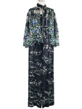 1970s Pauline Trigere Floral Print Chiffon Ensemble Suit arcadeshops.com