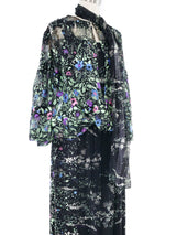 1970s Pauline Trigere Floral Print Chiffon Ensemble Suit arcadeshops.com