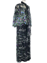 1970s Pauline Trigere Floral Print Chiffon Ensemble Suit arcadeshops.com