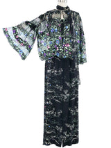 1970s Pauline Trigere Floral Print Chiffon Ensemble Suit arcadeshops.com