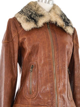 2005 Dolce & Gabbana Fur Trimmed Leather Aviator Jacket Jacket arcadeshops.com