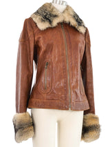 2005 Dolce & Gabbana Fur Trimmed Leather Aviator Jacket Jacket arcadeshops.com