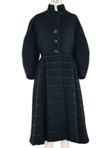 1950s Black Satin Striped Fit & Flare Coat Outerwear arcadeshops.com