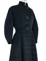 1950s Black Satin Striped Fit & Flare Coat Outerwear arcadeshops.com