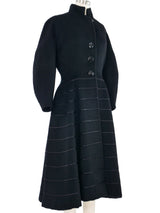 1950s Black Satin Striped Fit & Flare Coat Outerwear arcadeshops.com