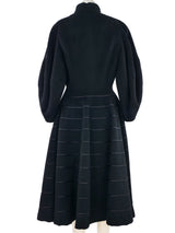 1950s Black Satin Striped Fit & Flare Coat Outerwear arcadeshops.com