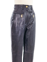 1980s Escada Midnight Blue Leather Trousers Bottom arcadeshops.com