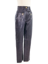 1980s Escada Midnight Blue Leather Trousers Bottom arcadeshops.com