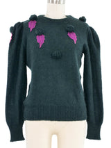 1980s Escada Green Mohair Leaf Applique Sweater Top arcadeshops.com