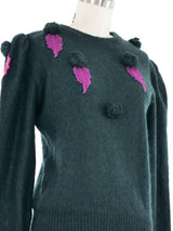 1980s Escada Green Mohair Leaf Applique Sweater Top arcadeshops.com