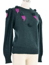 1980s Escada Green Mohair Leaf Applique Sweater Top arcadeshops.com