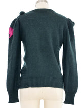 1980s Escada Green Mohair Leaf Applique Sweater Top arcadeshops.com