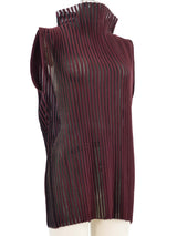Celine Burgundy Plisse Sleeveless Top Top arcadeshops.com