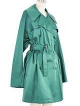 1980s Alaia Emerald Satin Trench Coat Outerwear arcadeshops.com