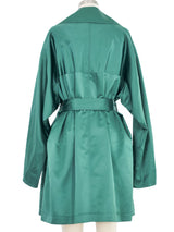 1980s Alaia Emerald Satin Trench Coat Outerwear arcadeshops.com