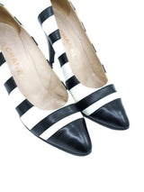 Chanel Stripe Leather Cap Toe Heels, 38.5 Accessory arcadeshops.com