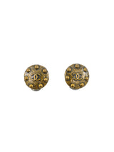 1997 Chanel Studded Brass Logo Earrings Jewelry arcadeshops.com