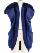 Fur Trimmed Navy Sweater Vest Jacket arcadeshops.com