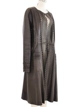 Gianfranco Ferre Laser Cut Brown Leather Duster Outerwear arcadeshops.com