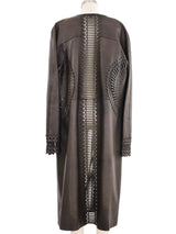 Gianfranco Ferre Laser Cut Brown Leather Duster Outerwear arcadeshops.com