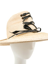 1960s Yves Saint Laurent Patent Lacing Straw Hat Accessory arcadeshops.com