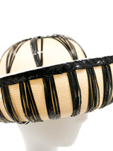 1960s Ivory and Black Raffia Sun Hat Accessory arcadeshops.com