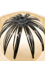 1960s Ivory and Black Raffia Sun Hat Accessory arcadeshops.com